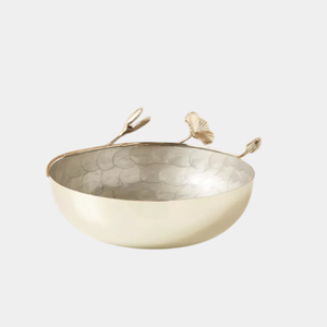 Vintage Gold-Finished Aluminium Hammered <b>Bowl</b> With Floral Accent Salad Serving <b>Bowl</b> For Wedding And Any Events Lowest Price - Product Image 4