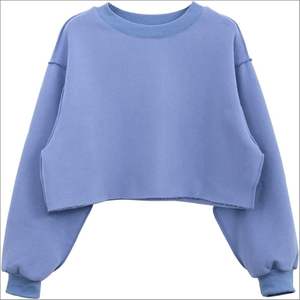 Sudadera recortada con estampado en relieve para mujer, jersey de manga larga, Tops cortos de lana, cuello redondo, tela de punto teñida Lisa para otoño - Product Image 1