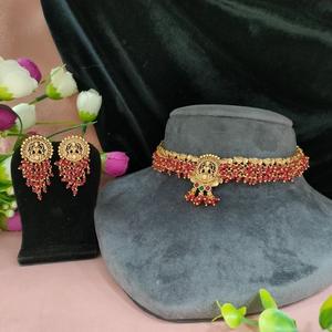 Temple Look <b>Choker</b> Necklace With <b>Pearls</b> Intricately Designed Gold Motifs Radiant sheen Classic Temple Art Ideal For All Occasion - Product Image 2