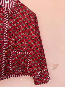 Chaqueta de algodón acolchada de estilo bohemio para mujer, Kimono bohemio con estampado de bloques, Kimono abierto a rayas, ropa corta de otoño e invierno, Bata - Product Image 6