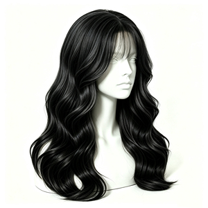 วิกผมแท้สีดำธรรมชาติ ขนาดกลาง ลอนใหญ่ พร้อมหน้าม้าบางเบา - Product Image 5