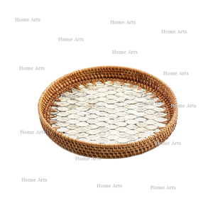 Bandeja de servir de ratán y nácar, tamaño personalizado, forma redonda, bandeja para postres y bocadillos al precio más bajo - Product Image 5