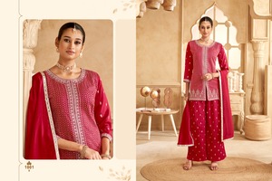 Maruti Fashion Heavy Vichitra Silk Broderie Work Set Beau traditionnel indien et pakistanais court Kurti Palazzo avec Dupatta - Product Image 4