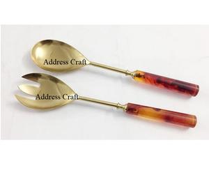 Juego de Cubiertos de Acero Inoxidable 18/8 con Recubrimiento PVD Dorado y Mango de Resina, Juego de Herramientas para Ensalada con Tenedor y Cuchara, Juego de Cubiertos de Acero Inoxidable, Utensilios de Cocina - Product Image 3