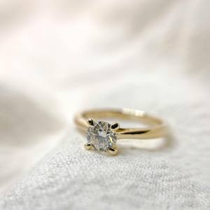 6mm Round Cut Diamond <b>Solitaire</b> Engagement <b>Ring</b> in Sterling <b>Silver</b> 18K Gold Plated Setting | Bridal Wedding Fine Jewelry - Product Image 1