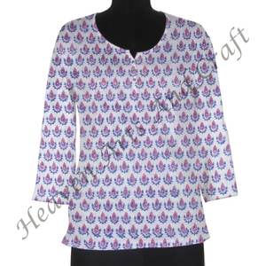Bloque de mano Kurti Vestido corto Casual Impreso Diseñador Vestido Bloque de mano Impreso Algodón Kurti Vestido Étnico Casual Wear Indio - Product Image 3
