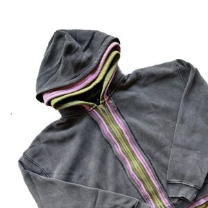 Sudaderas con capucha de calle para hombre recortadas de peso pesado personalizadas Capas triples con cremallera Bloque de color Capas dobles para invierno Teñido liso - Product Image 3