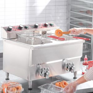 Friteuse commerciale friteuse électrique en acier inoxydable avec filtration d'huile et minuterie friteuse à double réservoir de grande capacité de 24L - Product Image 3