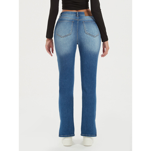 Paola Riboni Jeans de mezclilla rasgados para mujer, cintura alta, corte ajustado, lavado claro, longitud completa con detalle de abertura - Product Image 4