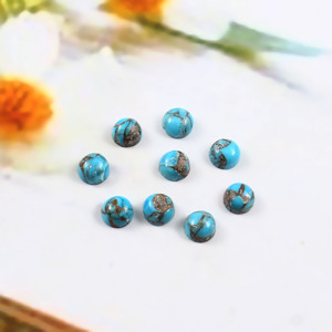 7X7MM AAA naturel bleu cuivre Turquoise rond dos plat Cabochon calibré à la main en vrac pierres précieuses fabrication de bijoux en gros Lot - Product Image 3