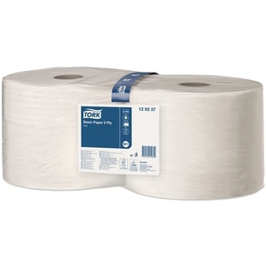 Torchons de nettoyage TORK 129237 L340xW235, 2 plis, perforés, gaufrés, blancs, 2 rouleaux / PU, environ 235 mm, serviettes d'atelier - Product Image 1