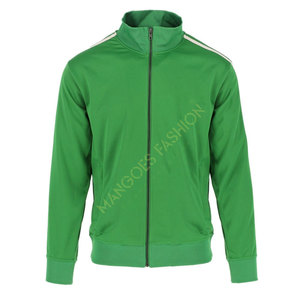 Veste de survêtement vert et blanc imprimé rayures contrastées Polyester sweat 2 poches latérales zippées vêtements de sport en gros - Product Image 1