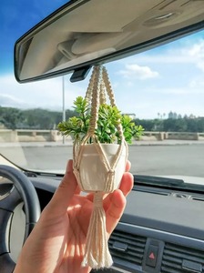 Cintre de voiture fait à la main décor Mini Pots de fleurs Style Boho désodorisant porte-plante accessoires d'intérieur de voiture - Product Image 5
