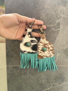 พวงกุญแจหนังวัวขนสัตว์เทอร์ควอยส์มาใหม่พวงกุญแจมีพู่ห้อยทำด้วยมือมีสไตล์ที่ไม่ซ้ำใครพวงกุญแจขายร้อน - Product Image 3