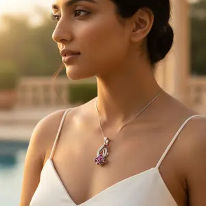 จี้เงินประดับทับทิมสำหรับผู้หญิง ชุบทองคำขาวและทองคำ 14K ดีไซน์หรูหราสไตล์วินเทจ เหมาะสำหรับสวมใส่ทุกวัน เป็นของขวัญเครื่องประดับ - Product Image 2