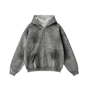 New Custom <b>Vintage</b> Washed <b>Zip</b> <b>up</b> <b>Hoodie</b> Oversized Streetwear <b>Hoodie</b> Blank Wholesale <b>Zip</b> <b>Hoodie</b> - Product Image 3