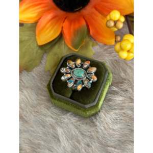 Southwest Handmade Turquoise Opal Sterling Silver Bezel Set <b>Adjustable</b> <b>Ring</b> - Product Image 3
