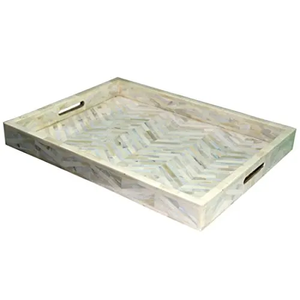 Beau plateau de service moderne fait à la main en incrustation d'os meilleur prix fabricant de plateaux d'incrustation d'art fait main indien - Product Image 4