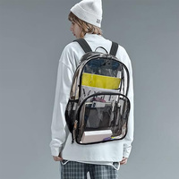 Sac à dos transparent personnalisé étanche en PVC de grande capacité pour étudiants Sac d'école transparent unisexe avec compartiment pour ordinateur portable OEM