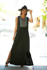 Mujeres bohemio bordado a mano correas volantes dobladillo playa vacaciones negro Maxi vestido 2025 personalizado mujeres vestido sin mangas verano - Product Image 6