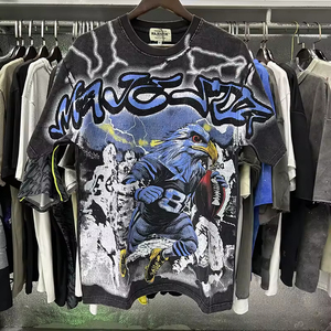 T-shirt Homme Ample MAJESTIK en Coton Lourd 250 GSM, Imprimé Graffiti Brique avec Strass, Style Streetwear, Idéal Été Chaud – Nouveauté Fabricants - Product Image 5