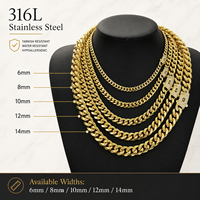 Ensemble collier et bracelet chaîne cubaine Miami en acier inoxydable plaqué or 14K 18K de 6mm à 14mm, chaîne à maillons cubains géométriques Monaco pour hommes, style Hip Hop