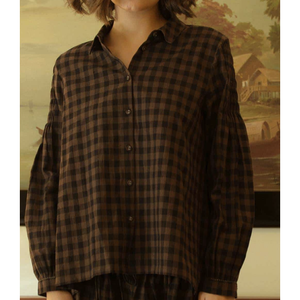 Camisa de Algodón Tejida a Mano de Inspiración Vintage para Mujer, Marca LOLA, con Estampado a Cuadros Otoñales, Manga Convencional, Estilo Casual para Primavera - Product Image 3