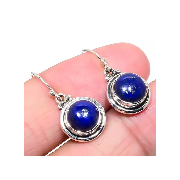 Doğal Lapis Lazuli 925 ayar gümüş sarkık küpe kadınlar için mavi tur Lazuli taş gümüş zarif küpe takı