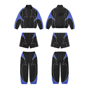 High Quality Eco-Friendly Oversized Streetwear Solid Track <b>Suit</b> Nylon 2 Piece Jogging Sets Reflective Windbreaker <b>Jacket</b> - Product Image 1