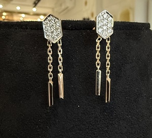 Conjunto de collar de diamantes de cadena de oro de 14K con pendientes Collar de diamantes naturales de 18K Joyería elegante de diamantes - Product Image 3