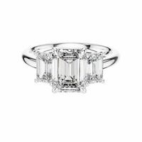 Pacho 3.00 TCW Bague à trois pierres en moissanite taille émeraude en argent sterling 925, bijou de luxe pour fiançailles et mariage DDLR-045