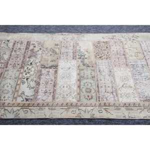 Tapis turc vintage en patchwork 3,8x5,8 pieds, petit tapis en laine beige en patchwork - Product Image 4