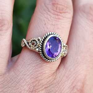 Purple Amethyst <b>Statement</b> <b>Ring</b> February Birthstone Handmade Sterling Silver Gemstone <b>Ring</b> 18K Plating Boho Style Perfect Gift - Product Image 2
