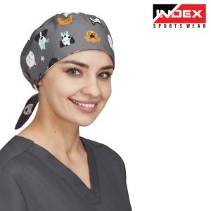 Gorro de fregado quirúrgico de hospital de algodón con logotipo ajustable de color sólido unisex médicos y enfermeras usan tela médica para el cabello - Product Image 2