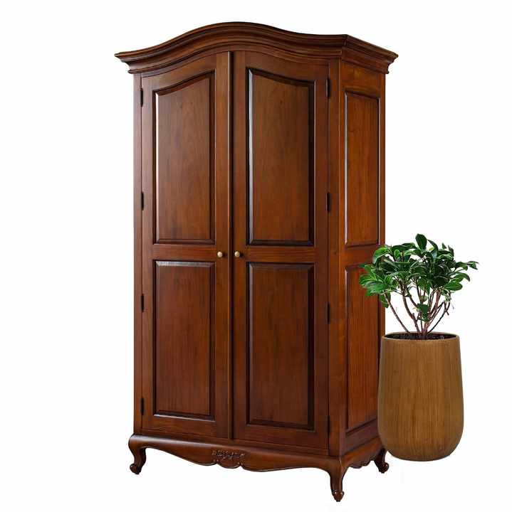 French Provincial Solid Wood Mahogany Armoire Knock Walnut European Doors Durable Bedroom Furniture Wardrobes for Hotels