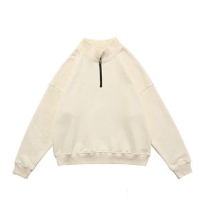 Sudadera en blanco de rizo francés, sudadera personalizada con estilo Boxy Fit Quarter Zip Pullover, Sudadera con cuello simulado para hombre, lana pesada de invierno - Product Image 4