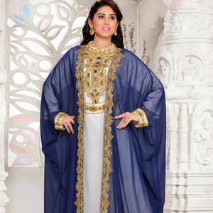 Blue embroidered georgette islamic <b>kaftans</b> With Sun-proof hijab. - Product Image 1