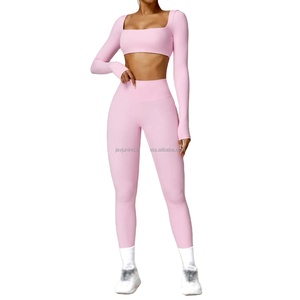 Female Athletic Wear <b>Legging</b> Sportswear 2PCS Yoga Set Women Gym Long Sleeve Sports Suits Fitness Bra <b>Crop</b> Top Workout Clothes - Product Image 4