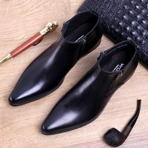 Men's new style fashionable shiny low-top embossed cowhide zipper business pointed-toe deer skin <b>shoes</b> - Product Image 6