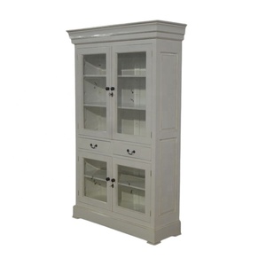 Armoire de cuisine Buffet en bois peint en blanc avec portes en verre conçu pour les meubles de salle à manger de style français - Product Image 4