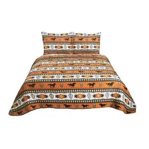 3 Pieces Turquoise Horse Native Tribal Chevron Patterns Dream Catcher Print Quilt Bedding Set