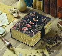Grand journal en cuir vintage de 200 pages, authentique, sur les phases lunaires, Grimoire, livre de sorts vierge, style Ombres et Animaux Célestes, cadeau