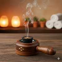 Brûleur d'encens indien et arabe en bois d'acacia de haute qualité avec incrustation de résine, artisanal, diffuseur religieux
