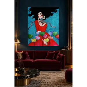 Fida Woman in Red Dress and Colorful Dandelions <b>Canvas</b> Print - Product Image 2
