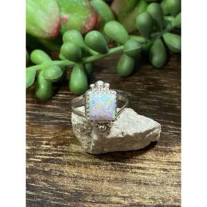 Navajo Handmade Sterling Silver Oval White <b>Opal</b> <b>Ring</b> Natural Gemstone Geometric Jewelry for Women - Product Image 1