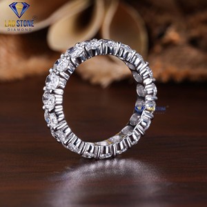 Anillo de oro blanco con diamantes de corte ovalado 3,97 TDW de Lab-Stone/Anillo de diamantes lleno de resplandor/color de la EF-VS - Product Image 5