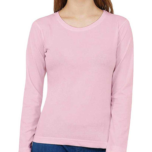 Haute qualité à manches longues femmes t-shirts col rond coton tissu logo personnalisé col rond femmes col rond t-shirts - Product Image 4