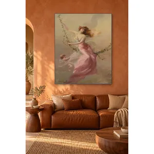 Fida Edouard Bisson Femme en robe rose sur une balançoire Impression sur toile - Product Image 3