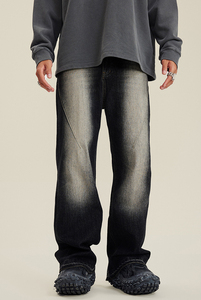 Best-seller Vêtements personnalisés unisexes Jeans droits délavés vintage en détresse Jeans denim effet délavé au soleil pour hommes - Product Image 5