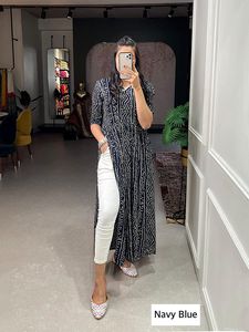 ชุดคลุมผ้าเรยอนแบนฮานีสำหรับผู้หญิงชุดคลุมสไตล์อินเดียดั้งเดิมพิมพ์ลาย nayra bandhej kurti - Product Image 6